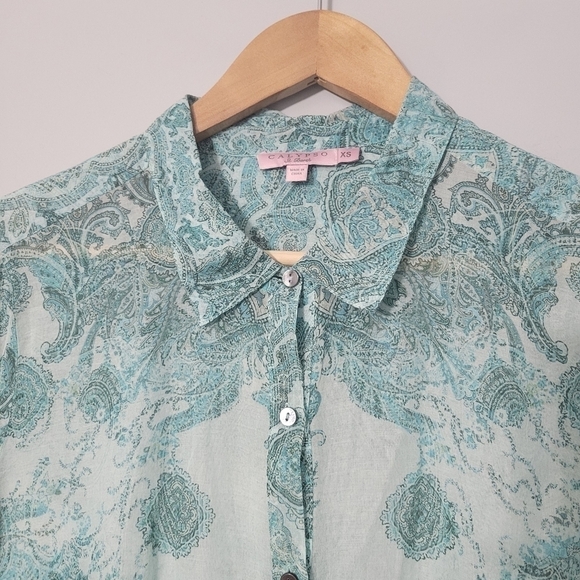 Calypso St. Barth Teal Paisley Print Button Down Collared Shirt - Picture 6 of 12